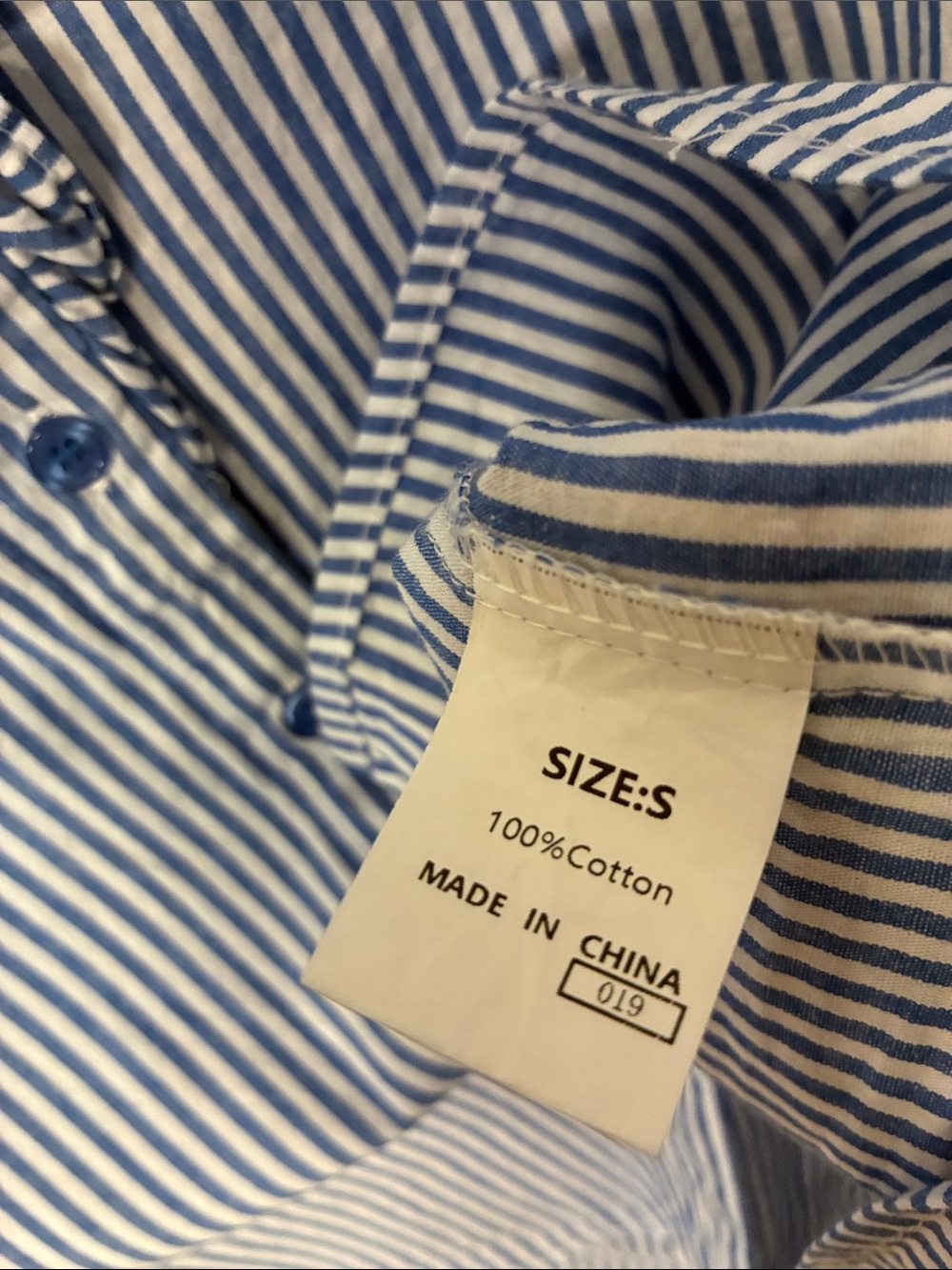 100% Cotton Striped Ruffle-Trim Blue Women’s Button-Up Top Relaxed Small - Picture 5 of 7